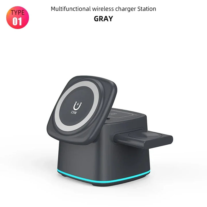 3-in-1 Magnetic Wireless Charger for Apple Devices - 15W Fast Charge